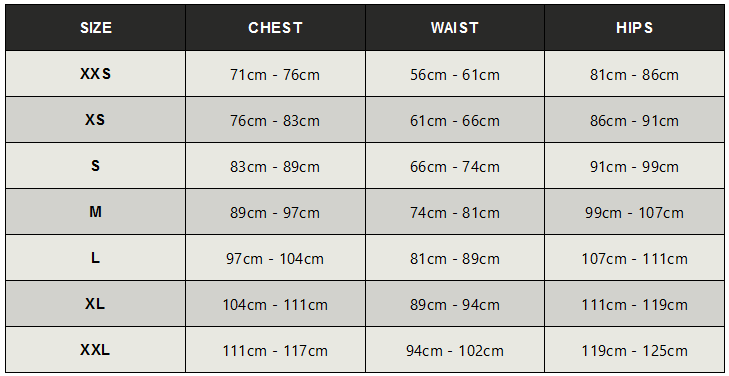 2024 Huub Varman Buoyancy Shorts Size Chart 0 Tabla de Tallas